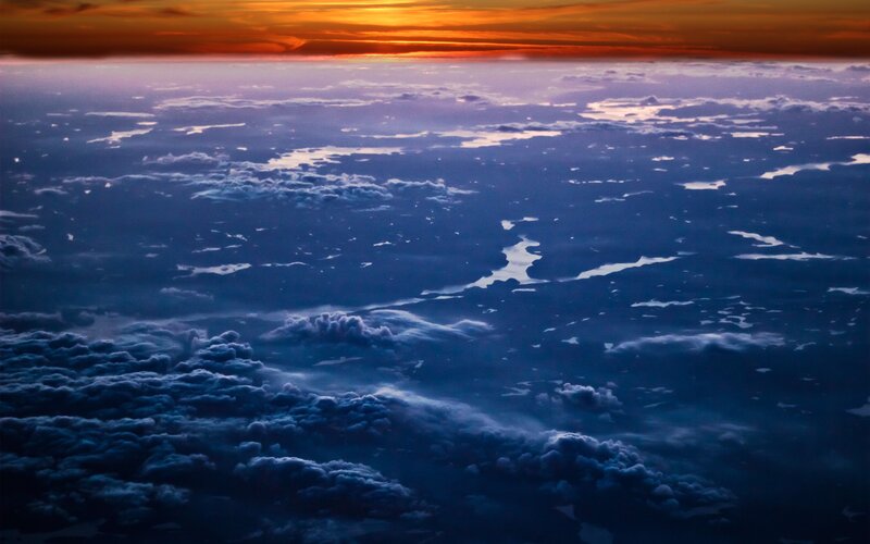 Clouds from Above — Blue, Dramatic, Sunset, Photograph, Sky, Orange