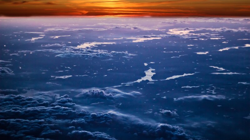 Clouds from Above — Blue, Dramatic, Sunset, Photograph, Sky, Sun, Orange