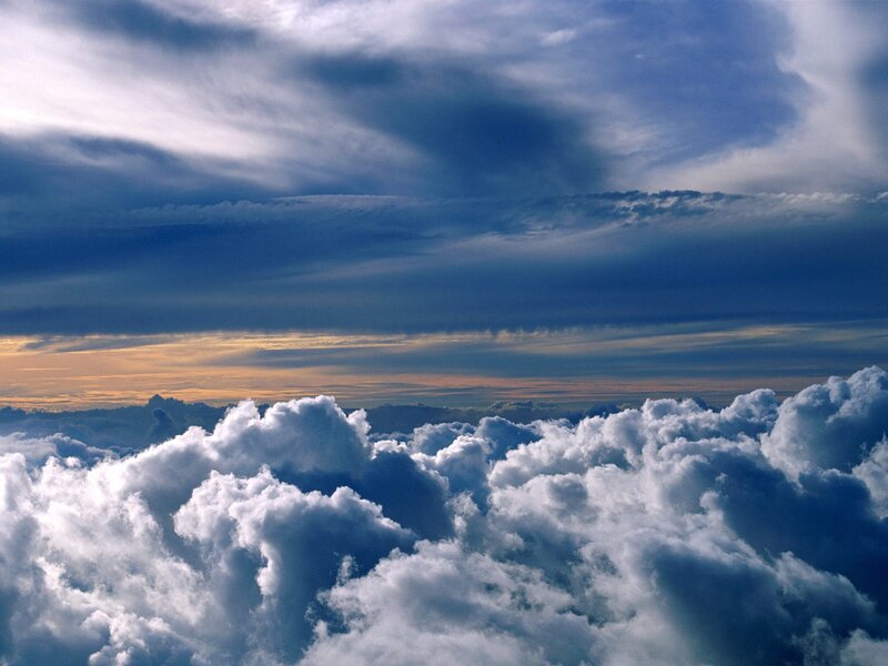 Clouds from Above — Blue, Dramatic, Sunset, Photograph, Sky, Sunlight, Horizon