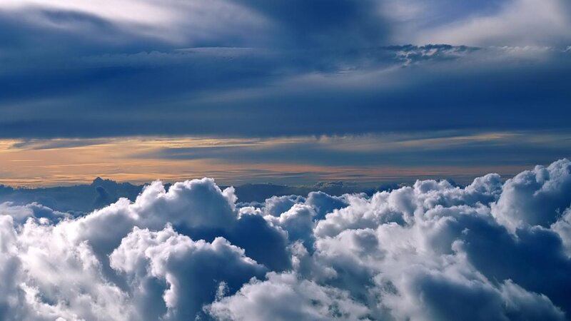 Clouds from Above — Blue, Dramatic, Sunset, Photograph, Sky, Sunlight, Mountains