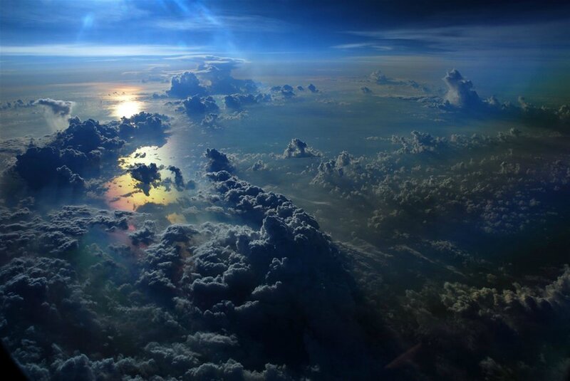 Clouds from Above — Blue, Dramatic, Sunset, Photograph, Sun, Sky