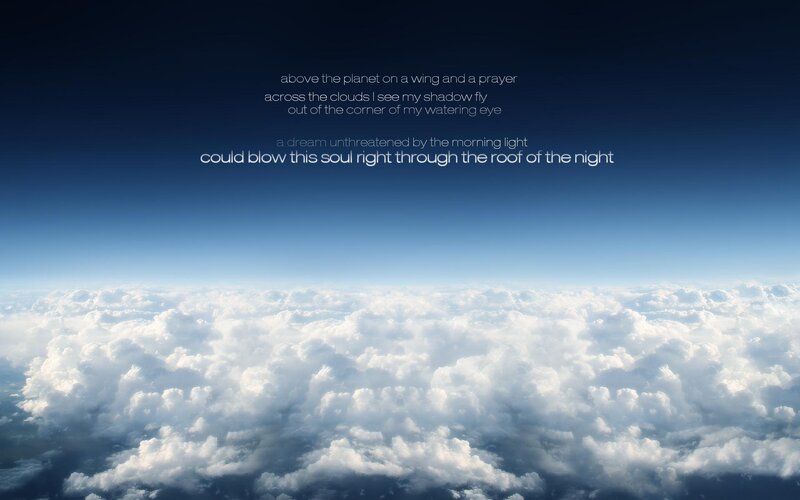 Clouds from Above — Blue, Serene, Morning, Photograph, Sky, Text