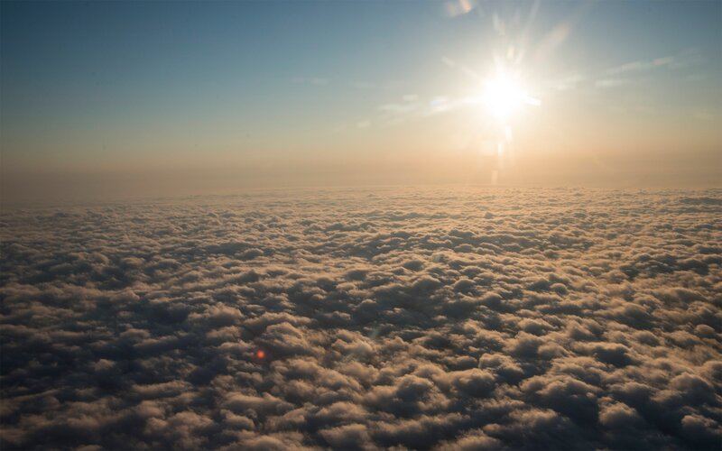 Clouds from Above — Blue, Serene, Sunrise, Photograph, Sun