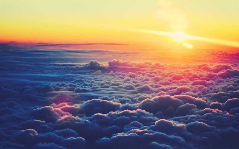 Clouds from Above — Blue, Serene, Sunset, Photograph, Sun, Sky
