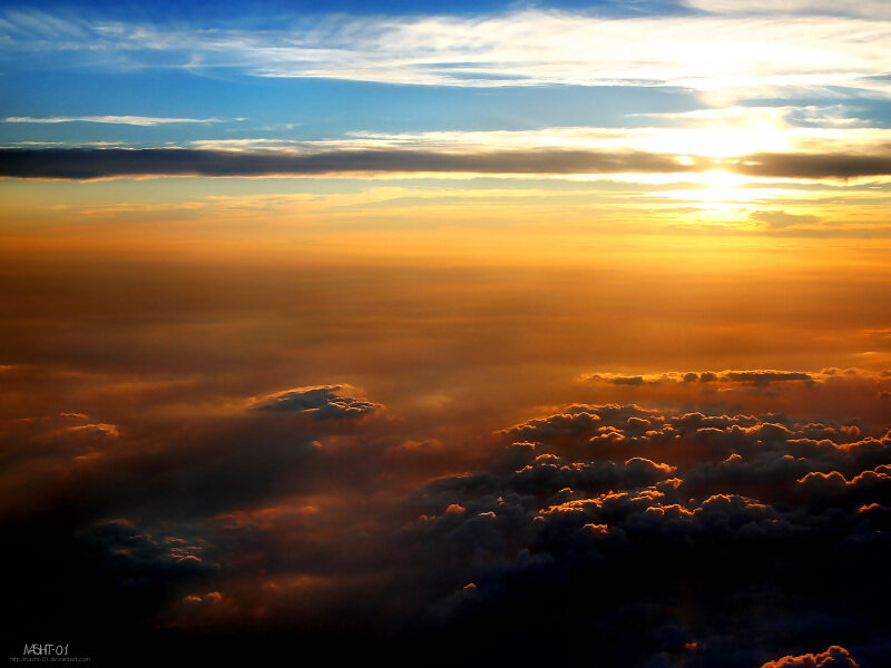 Clouds from Above — Orange, Dramatic, Sunset, Photograph, Sun, Sky