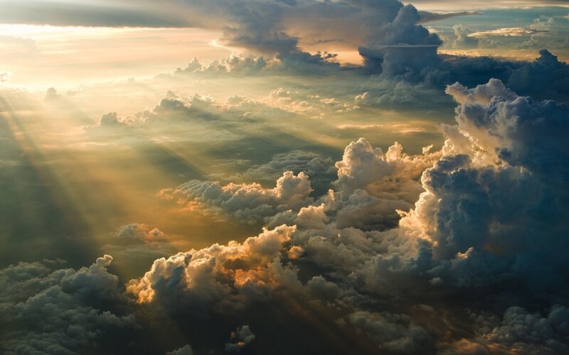 Clouds from Above — White, Dramatic, Sunset, Photograph, Sunlight, Sky, Rays