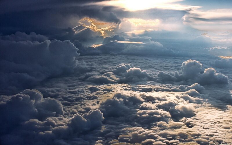 Clouds from Above — White, Dramatic, Sunset, Photograph, Sunlight, Sky