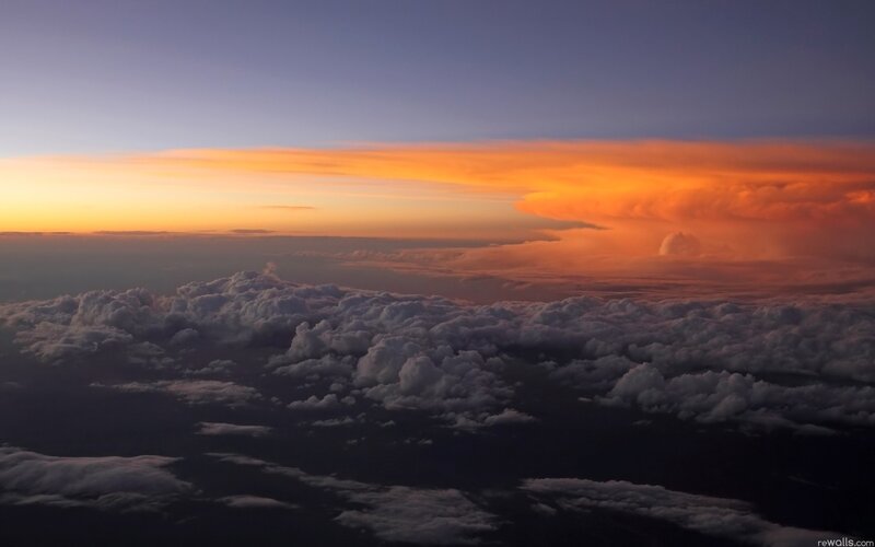 Clouds from Airplane — Orange, Dramatic, Sunrise, Photograph