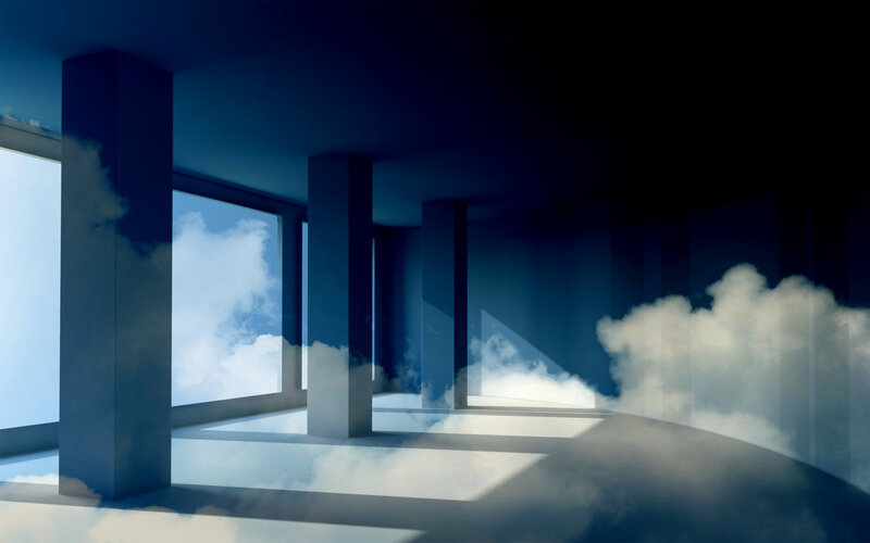 clouds in a modern hall