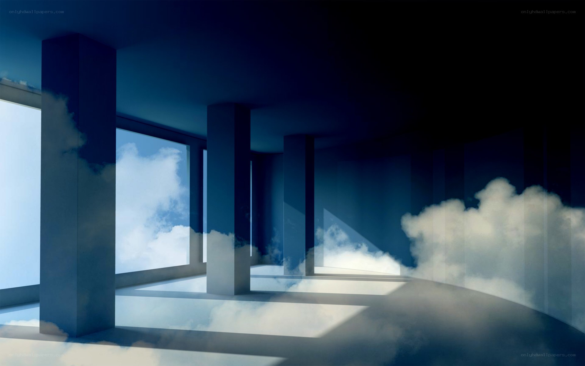 clouds in a modern hall