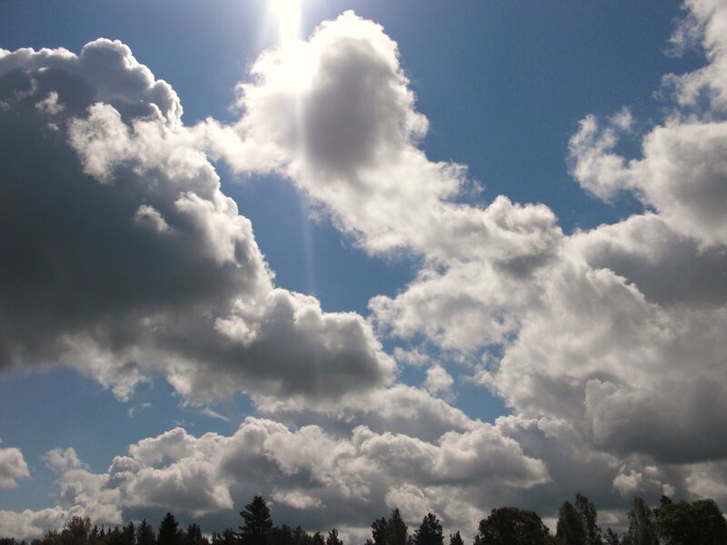 Clouds in Blue Sky — Dramatic, Afternoon, Photograph, Sun, Trees