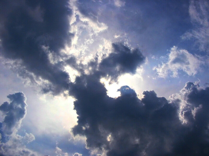 Clouds in Blue Sky — Dramatic, Afternoon, Photograph, Sun, White, Gray