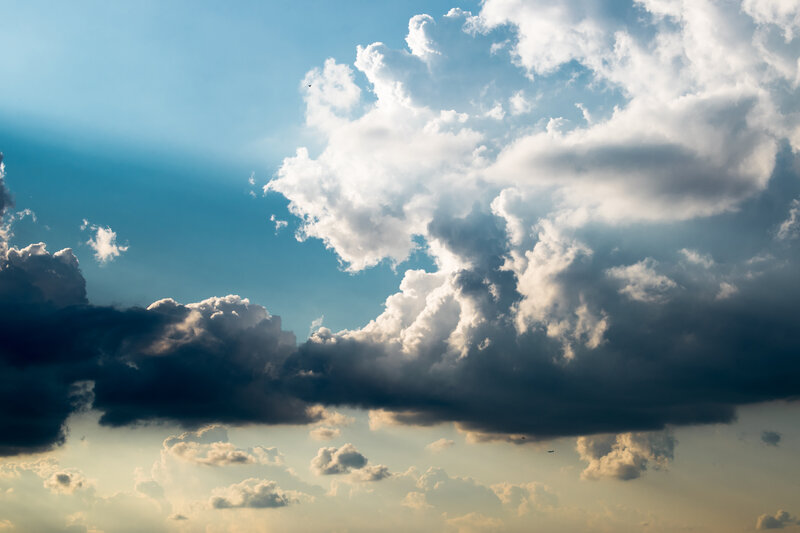 Clouds in Blue Sky — Dramatic, Afternoon, Photograph, Sunlight, Bird