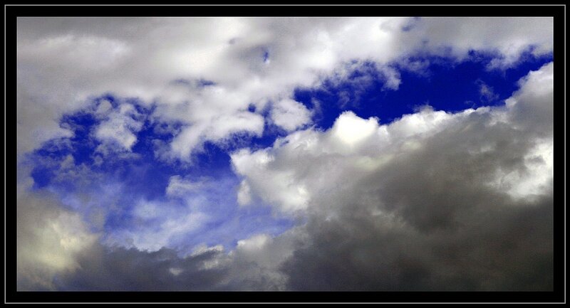 Clouds in Blue Sky — Dramatic, Photograph, White, Gray