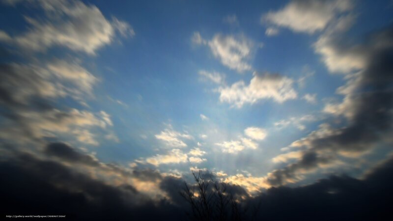 Clouds in Blue Sky — Dramatic, Sunset, Photograph, Branches