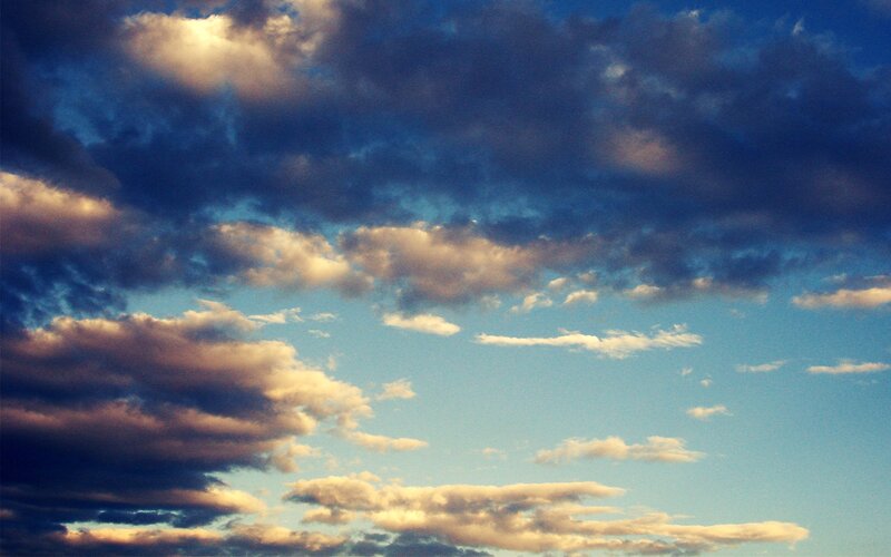 Clouds in Blue Sky — Dramatic, Sunset, Photograph, White, Gray