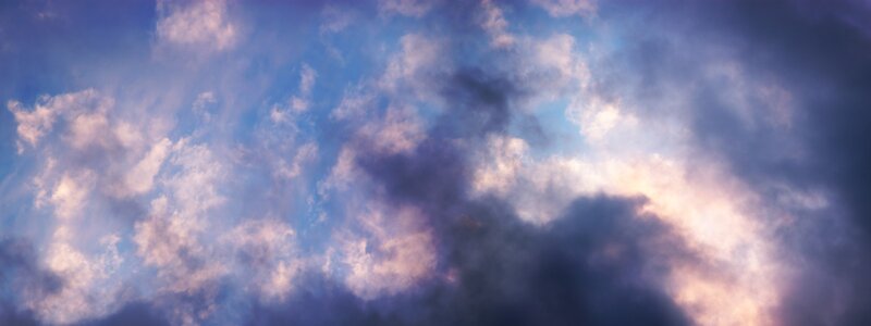 Clouds in Blue Sky — Dramatic, Sunset, Photograph, White, Purple