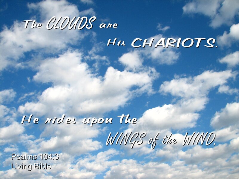 Clouds in Blue Sky — Serene, Afternoon, Photograph, Text