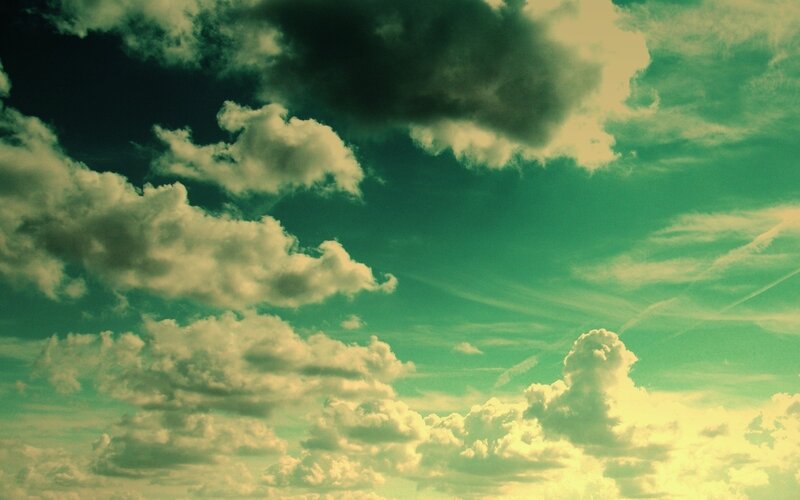 Clouds in Green Sky — Dramatic, Photograph, Contrails, Yellow