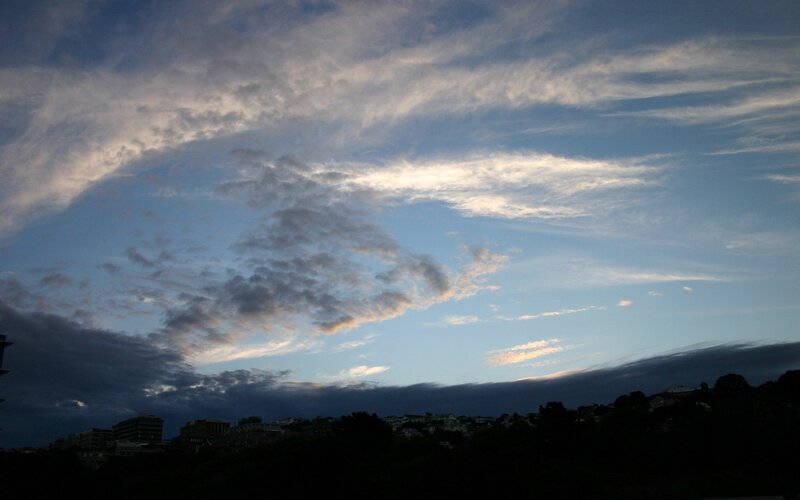 Clouds over City Skyline — Blue, Dramatic