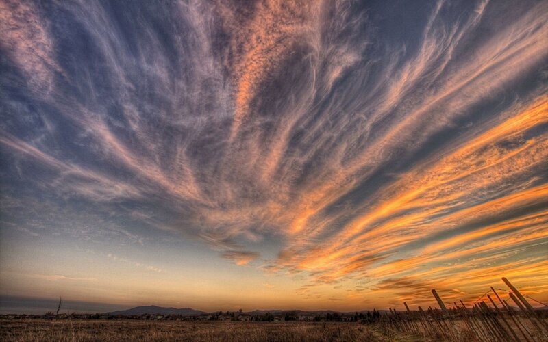 Clouds over Field — Orange, Dramatic, Sunset