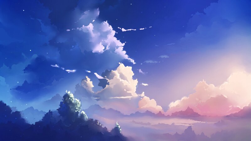 Clouds over Forest — Blue, Serene, Sunset