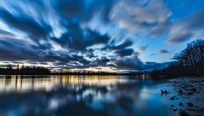 Clouds over Lake at Dusk — Blue