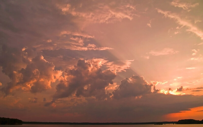 Clouds over Lake at Sunset — Orange, Dramatic