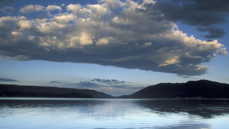 Clouds over Lake — Blue, Dramatic, Sunset, Photograph, Hills