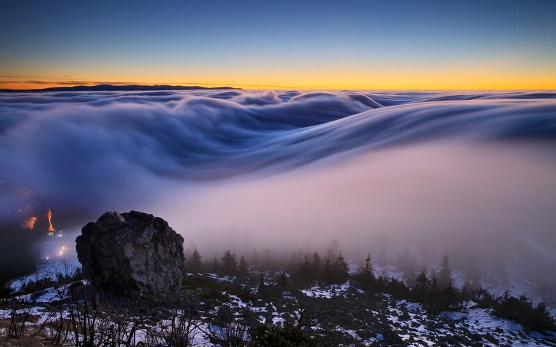 Clouds over Mountain — Blue, Serene