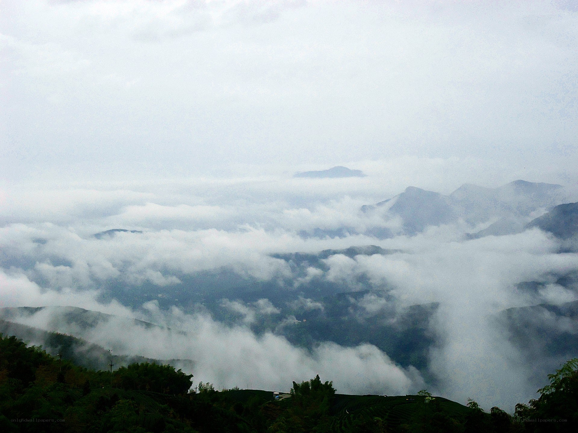 Clouds over mountain valleys