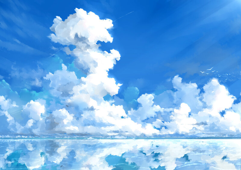 Clouds over Ocean — Blue, Serene, Afternoon, Digital Art