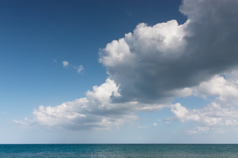 Clouds over Ocean — Blue, Serene, Afternoon, Photograph, Sky, White