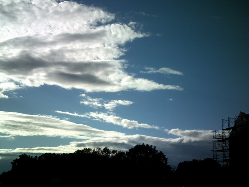 Clouds over trees and scaffolding
