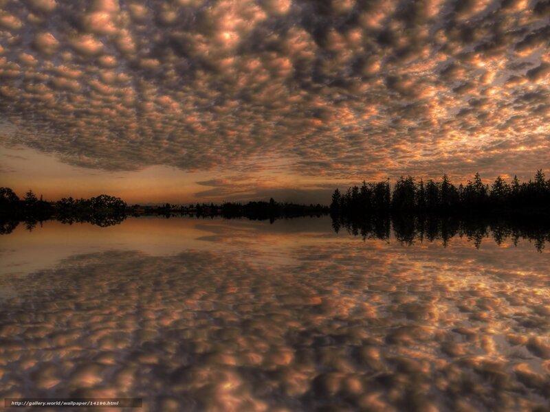 Clouds reflected in a lake at sunset