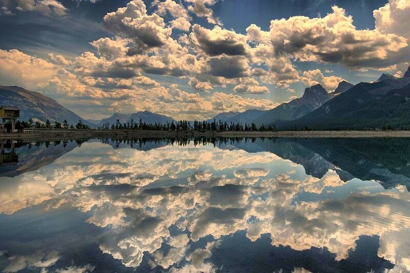 Clouds reflected in a mountain lake