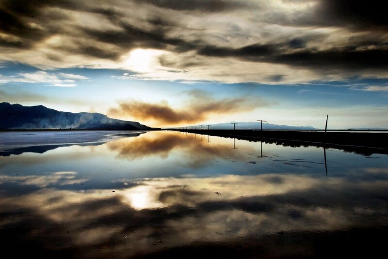 Clouds reflected in a salt flat