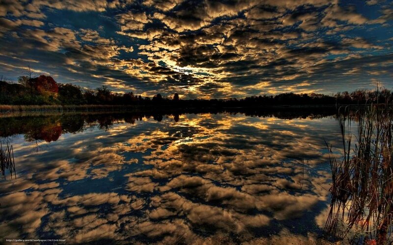 Clouds Reflected in Lake — Blue, Dramatic, Sunset