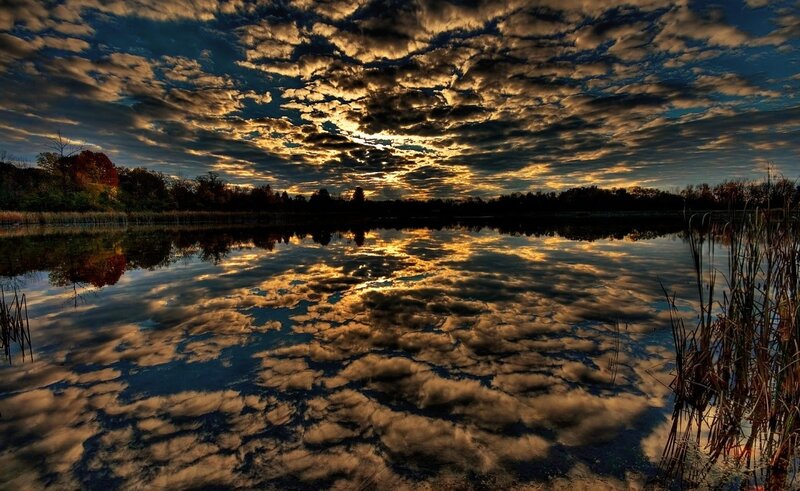Clouds Reflected in Lake — Blue, Dramatic
