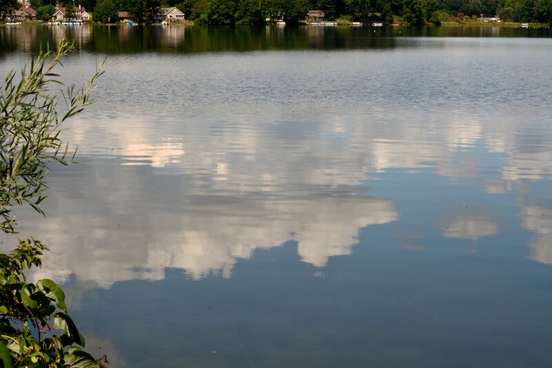 Clouds Reflected in Lake — Blue, Serene, Afternoon, Photograph, Trees