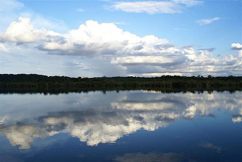 Clouds Reflected in Lake — Blue, Serene, Afternoon