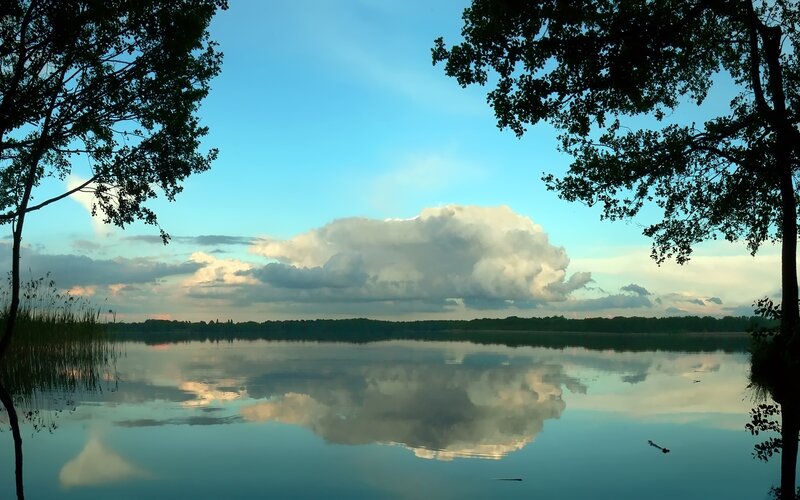 Clouds Reflected in Lake — Blue, Serene, Sunset