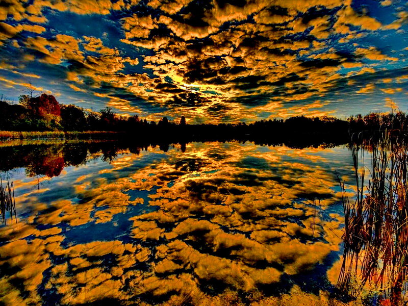 Clouds Reflected in Lake — Orange