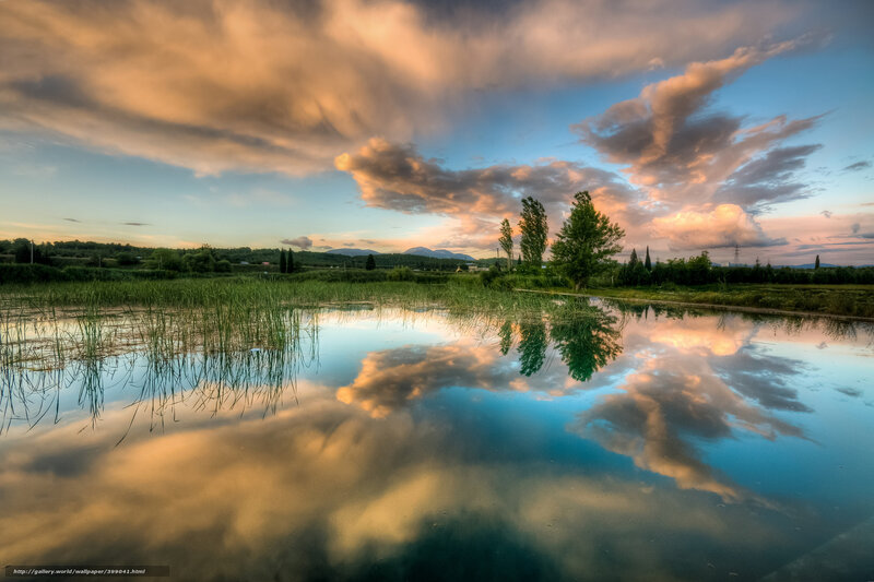 Clouds Reflected in Pond — Blue, Serene