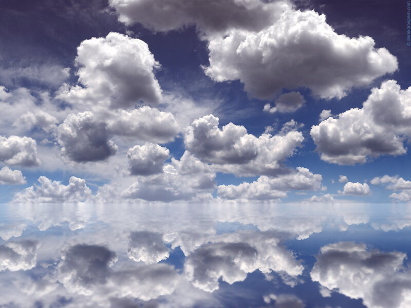 Clouds Reflected in Water — Blue, Serene, Afternoon, Photograph, Sky, Reflection