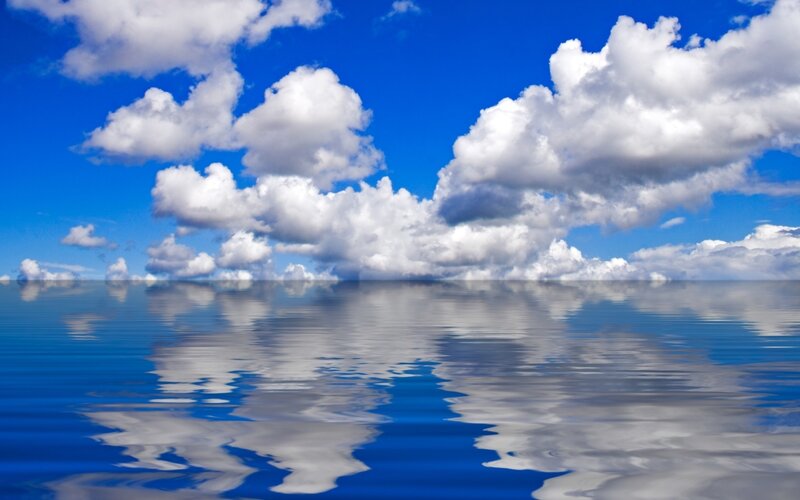 Clouds Reflected in Water — Blue, Serene, Afternoon, Photograph, Sky, White