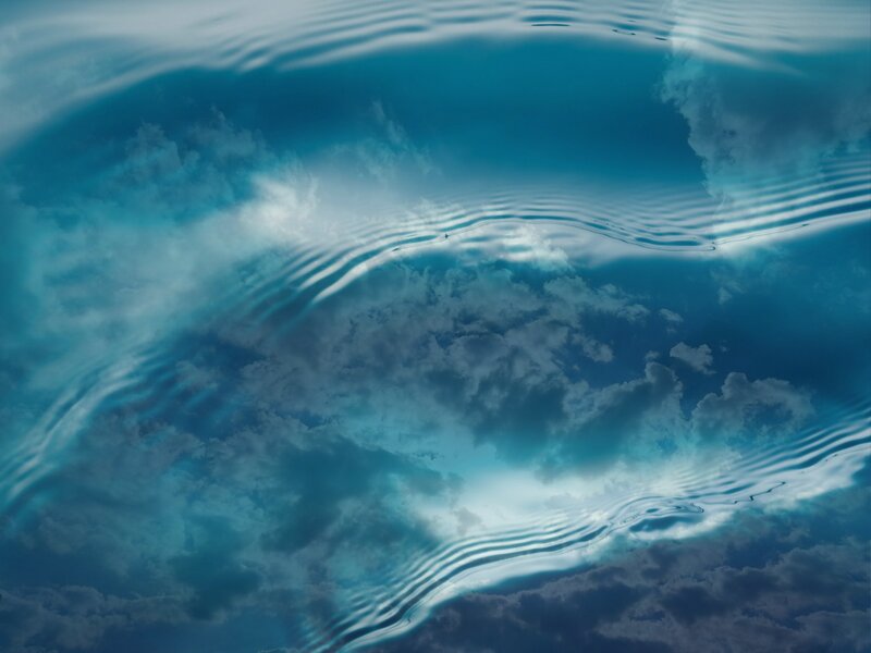 Clouds Reflected in Water — Blue, Serene, Photograph
