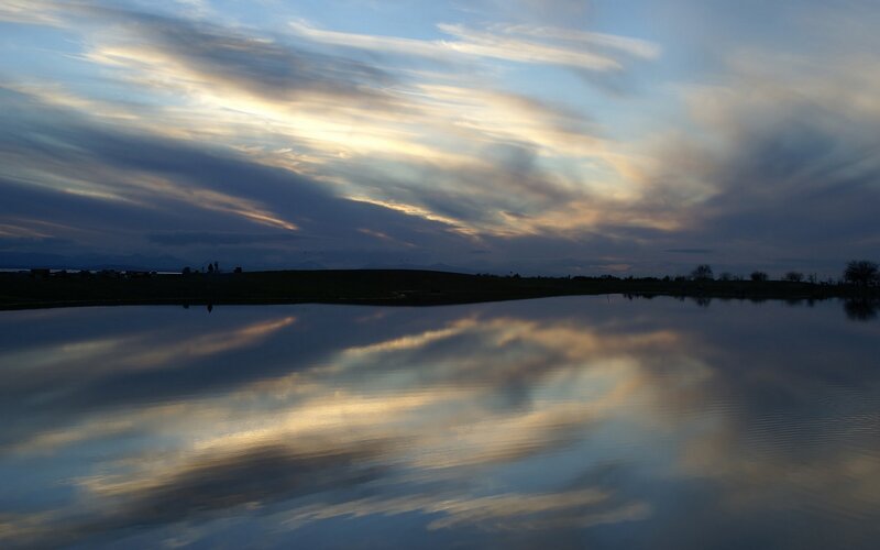 Clouds Reflected in Water — Blue, Serene, Sunset, Photograph, Sky