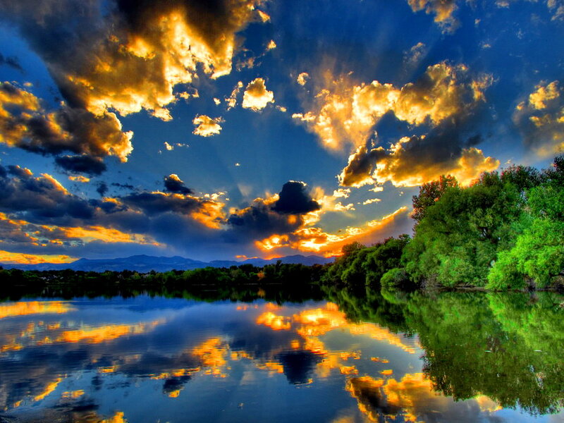 Clouds Reflecting in Lake — Blue, Dramatic