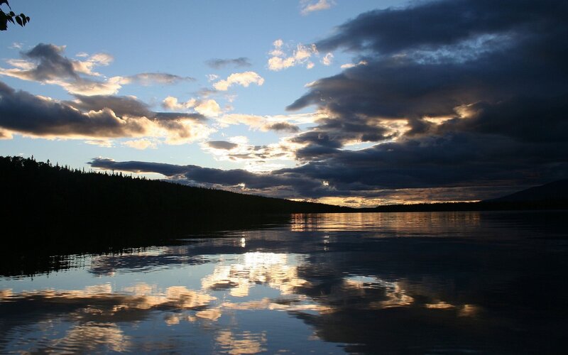 Clouds Reflecting in Lake — Blue, Serene, Sunset, Photograph, Sky